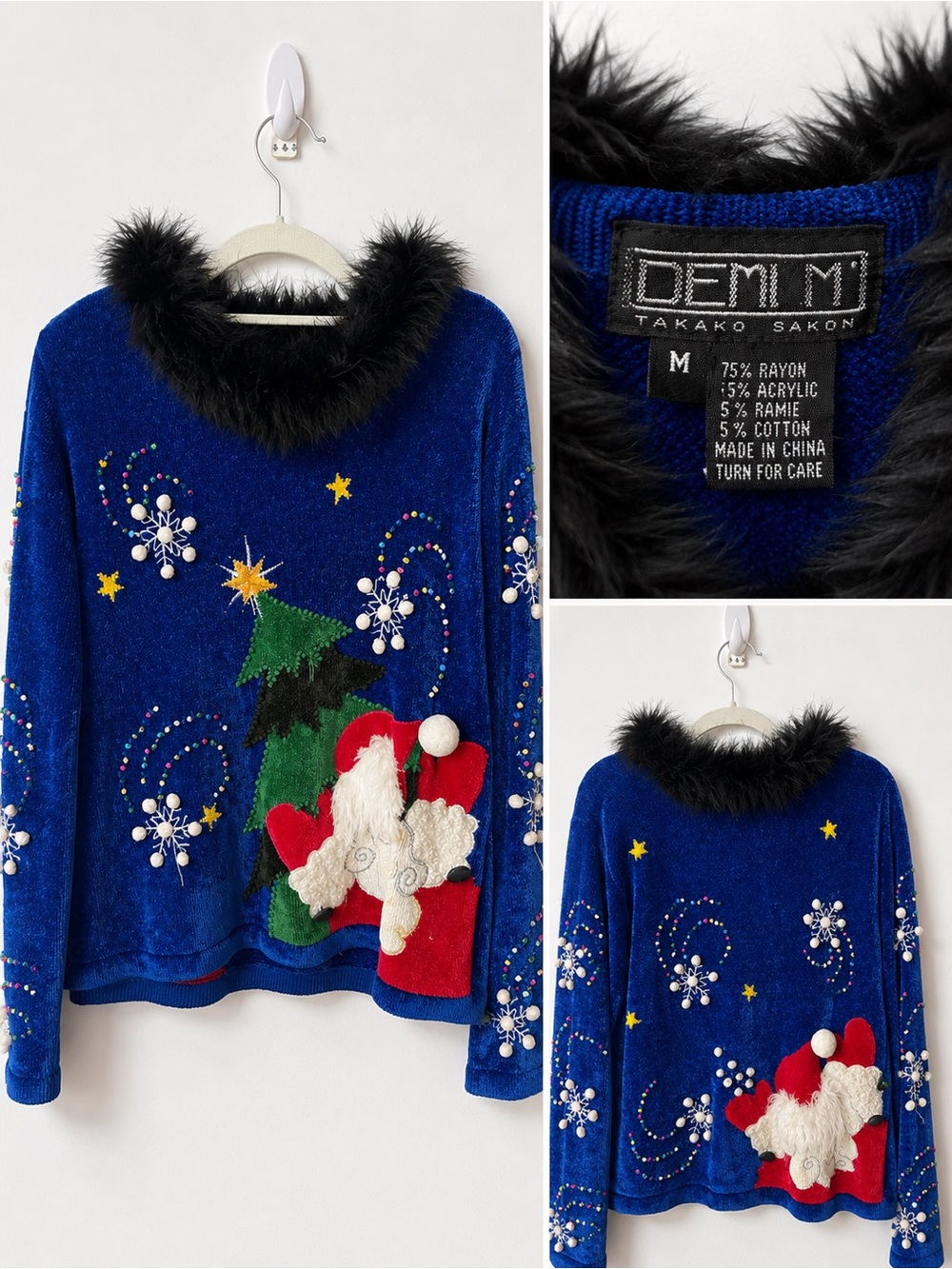 🎄Tacky Sweater | Blue Christmas Faux Fur Santa Sweater | Women's Medium